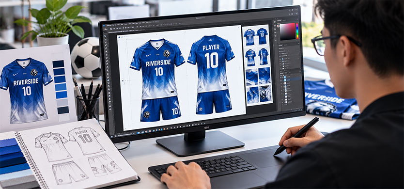 A designer creating a custom sportswear mockup
