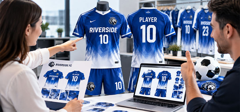 Finished custom team uniforms ready for review